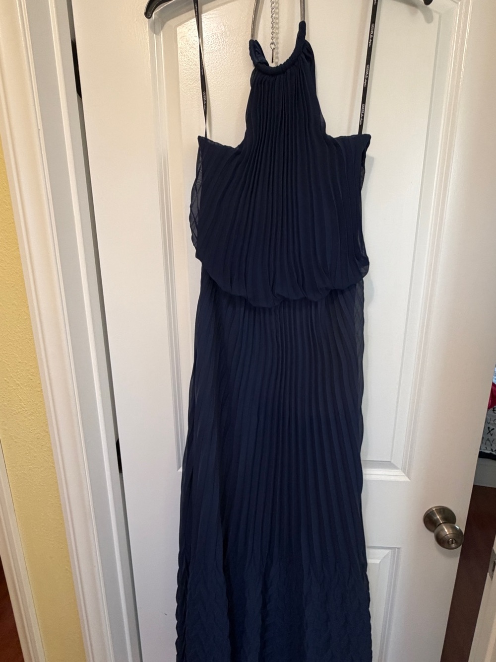 GUESS Navy Pleated Halter Maxi Dress